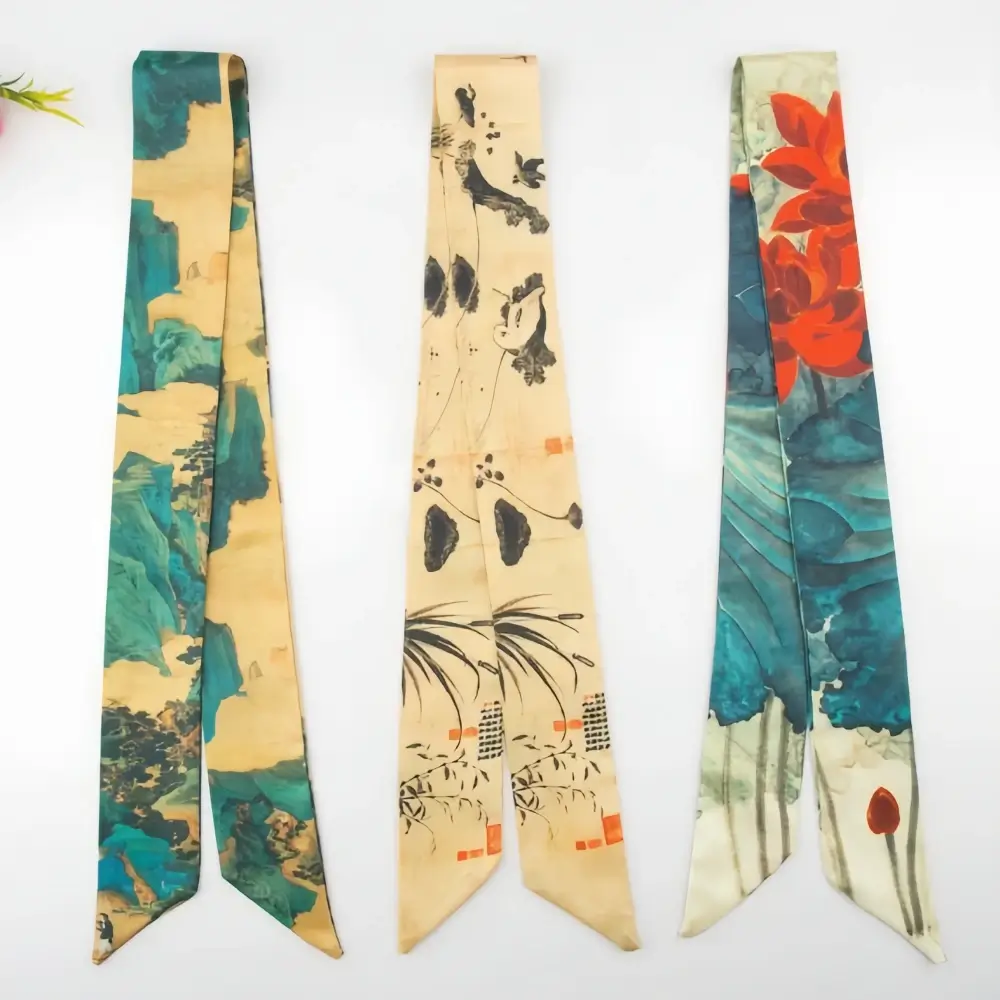 Hanfu ink painting silk scarf