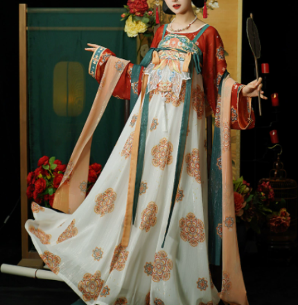 汉服女盛景长歌唐制坦领锦鲤刺绣破裙国风学生日常古装飘逸